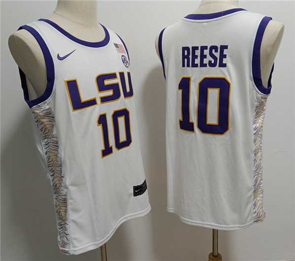 Mens LSU Tigers #10 Angel Reese White Stitched Jersey